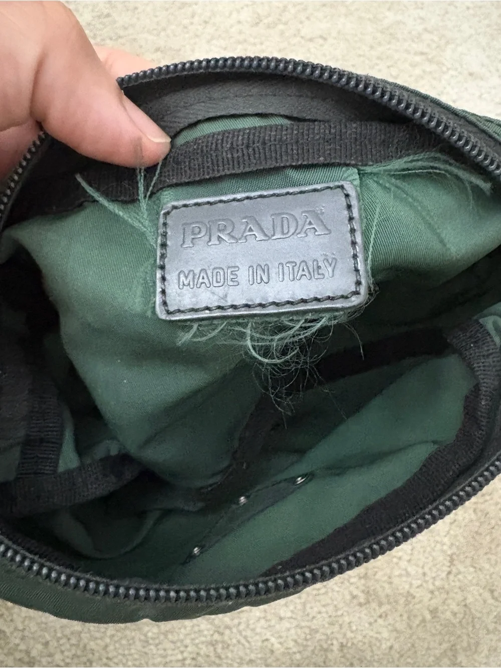 Prada Dark Green Nylon Cosmetic Pouch